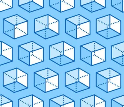 Geometric shapes seamless pattern with flat line icons of cube figure. Modern Stock Illustration