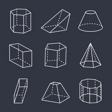 Geometric Shapes Set on Black Vector Illustration Illustrazione stock