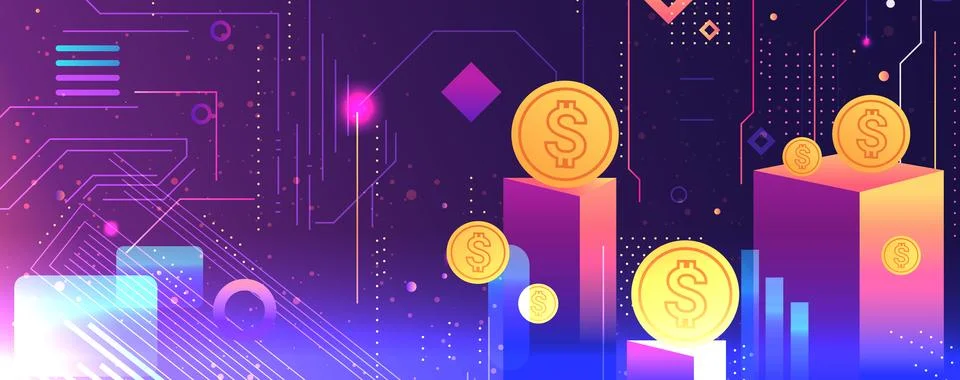 Geometric shapes set different figures and arrows with dollar coins financial Stock Illustration