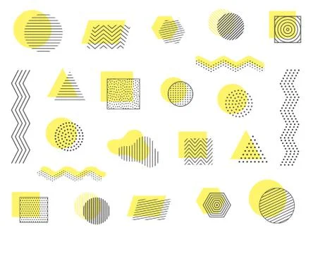Geometric shapes - set of yellow objects. Retro collection of vector elements Stock Illustration