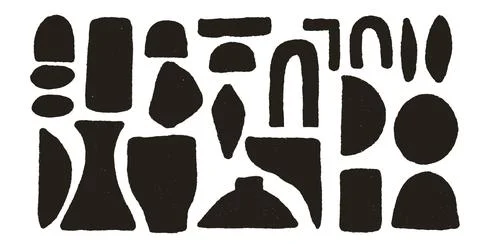 Geometric shapes silhouette rough set. Circle, ellipse, rectangle text boxes. イラスト素材