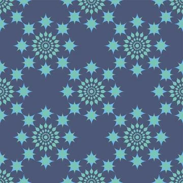 Geometric Shapes With Stars Vector Repeat Pattern In Blue And Green 스톡 일러스트
