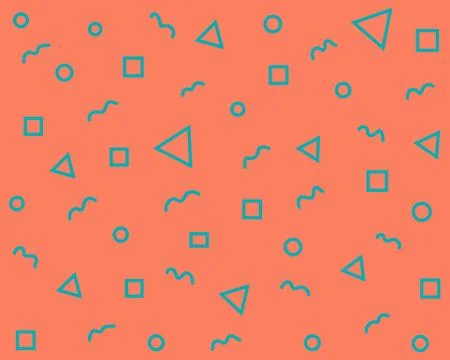 Geometric shapes triangles, circles, waves, diamonds, squares on an orange ba Stock Illustration