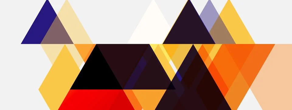 Geometric shapes, triangles dominate composition. Warm colors blend with cool Illustrazione stock