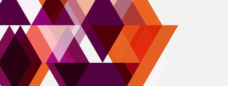 Geometric shapes, triangles dominate composition. Purple, orange hues create Illustrazione stock