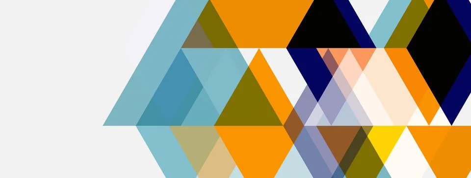 Geometric shapes, triangles dominate composition. Orange, blue, beige hues Illustrazione stock
