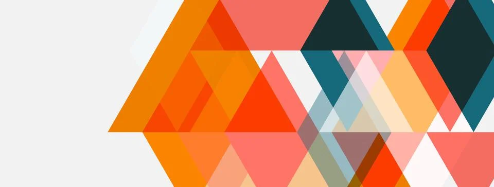 Geometric shapes, triangles dominate composition. Warm colors blend with cool Stock Illustration