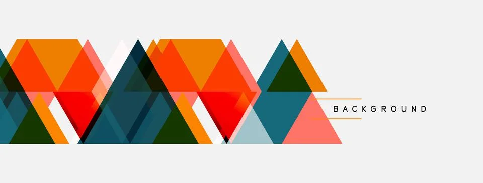 Geometric shapes, triangles, hexagons form abstract pattern. Orange, teal, pi Illustrazione stock