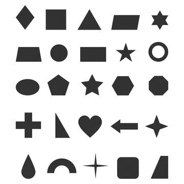 Geometric shapes vector icon set collection with basic flat black silhouett Stock Illustration