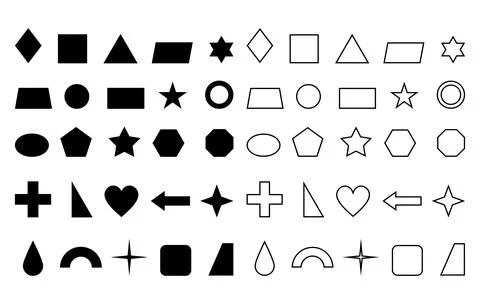 Geometric shapes vector icon set silhouette and outline basic geometry Stock Illustration