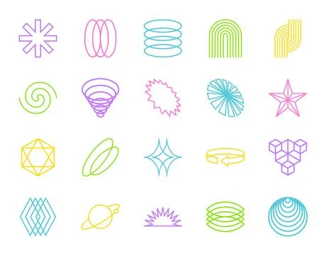 Geometric Shapes Vector Illustration Set with Colorful Outlines Stock-Illustration