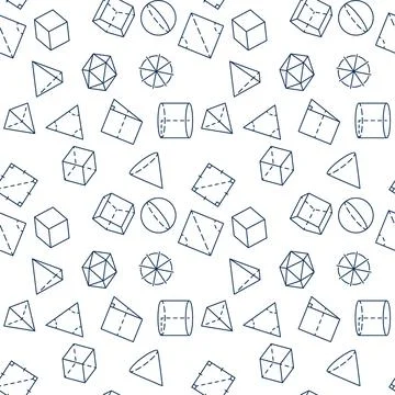 Geometric Shapes vector outline seamless pattern - Geometry and Math concep.. Stock Illustration