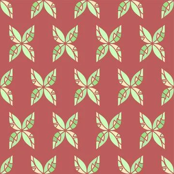 Geometric Shapes Vector Repeat Pattern In Green And Red Stock Illustration