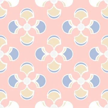 Geometric shapes vector repeat pattern in lilac, beige and pink Stock Illustration