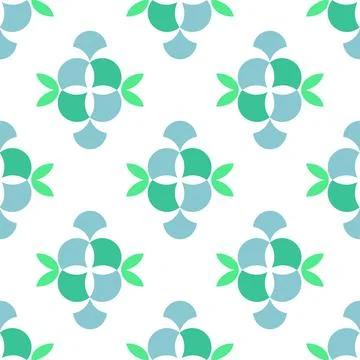 Geometric Shapes Vector Seamless Repeat Pattern In Blue, Green And White Illustrazione stock