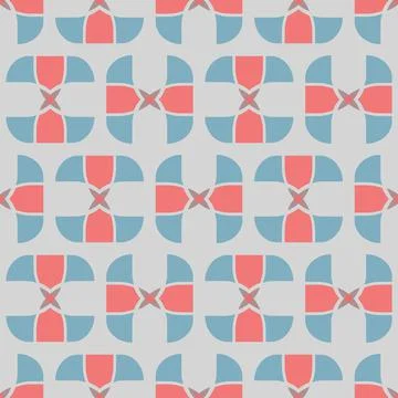 Geometric shapes vector seamless repeat pattern in coral pink and blue on a p 스톡 일러스트