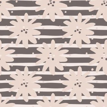 Geometric simple flower seamless pattern on stripes background. Cute chamomil Stock Illustration