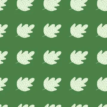 Geometric sketch oak seamless pattern on green background. Stockillustratie