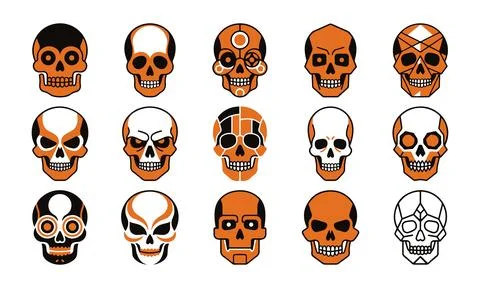 Geometric skull collection featuring modern abstract shapes clean lines design Stock Illustration