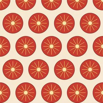 Geometric sliced tomato pattern with radial lines on light background Stock Illustration