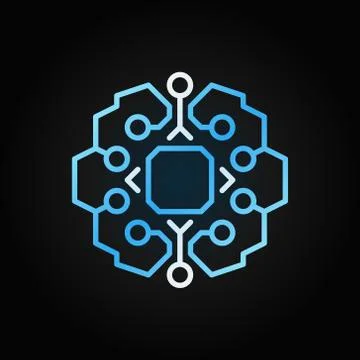 Geometric smart brain with chip vector blue concept line icon 库存插图