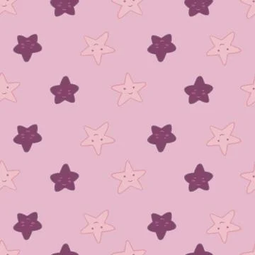 Geometric smiling stars seamless pattern on pink background. Character star s イラスト素材