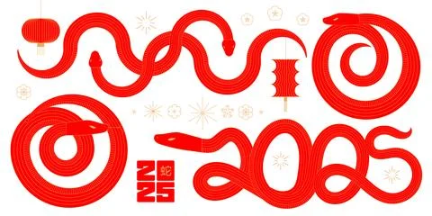 Geometric snakes elements set. Chinese new year symbol. Year of the snake Stock Illustration