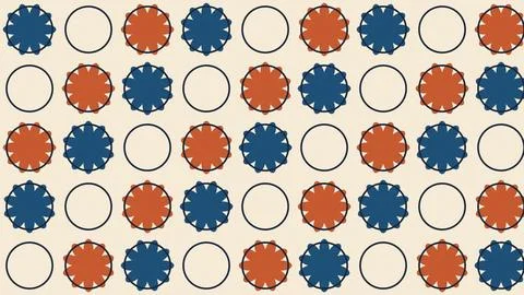 Geometric snowflake pattern with orange and blue circles on neutral backgroun Stock Illustration