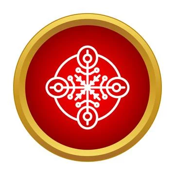 Geometric snowflake pattern in red and gold circle icon Stock Illustration