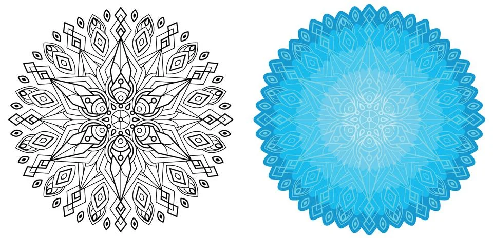 Geometric snowflake. Round pattern for coloring book. Stock Illustration