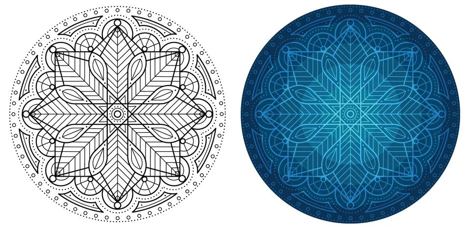 Geometric snowflake. Round pattern for coloring book. Stock Illustration