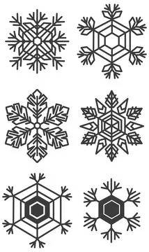 Geometric Snowflake Vector Icons Set in Black Outline Stock Illustration