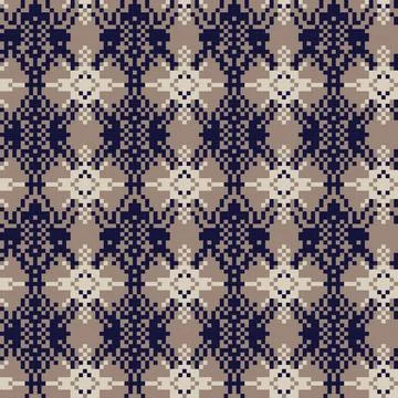 Geometric Snowflakes knitting pattern design in navy blue and beige for fas.. Ilustración de archivo