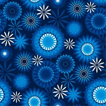 Geometric snowflakes seamless pattern on blue Stock Illustration