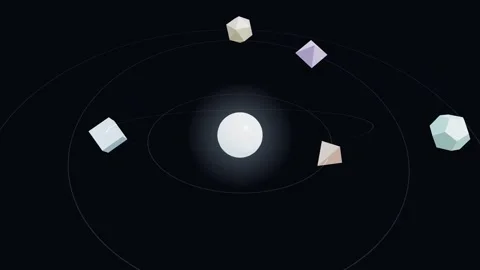 Geometric solar system with 3d low poly shapes orbiting seamless loop animation Stock Footage 347075612