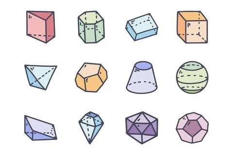Geometric solids color vector doodle simple icon set イラスト素材