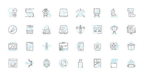 Geometric solids linear icons set. Cube, Sphere, Pyramid, C, Cylinder Stock Illustration
