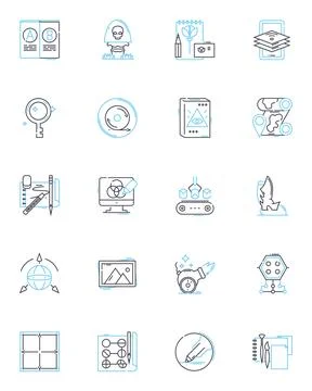 Geometric solids linear icons set. Cube, Sphere, Pyramid, C, Cylinder Stock Illustration