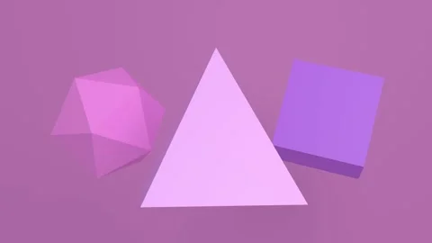 Geometric solids rotate smoothly in space, creating a dynamic composition Video stock 329503111