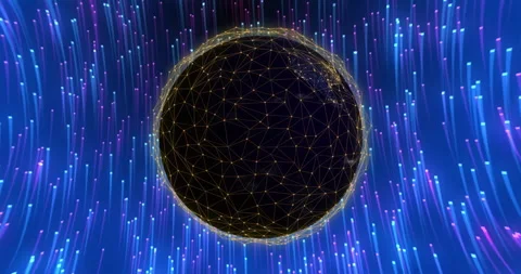 Geometric sphere with interconnected lines animation over vibrant blue and Stock Footage 306509581
