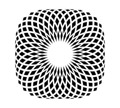 Geometric Spiral Mandala Pattern, Black and White Circular Stock Illustration