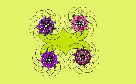 Geometric Spiral Mandala Pattern on Lime Green Background Stock Illustration