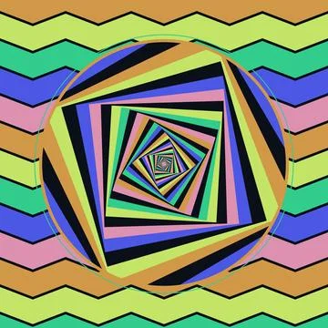Geometric spiral pattern with vibrant zigzag background Stock Illustration