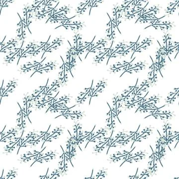 Geometric spring branches seamless pattern on white background. Vintage rusti Illustrazione stock