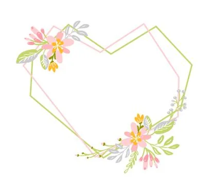 Geometric Spring wreath with flower. Flat herb abstract vector garden frame Stock Illustration