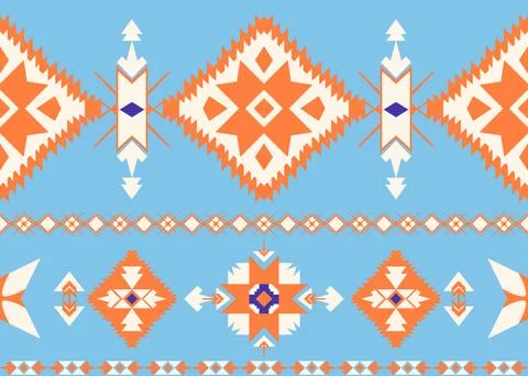 A geometric square and triangle shape ethnic pattern adorns Native American.. Stock Illustration