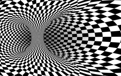 Geometric Square Black and White Optical Illusion. Abstract Wormhole Tunnel.  Stock Illustration