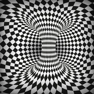 Geometric Square Black and White Optical Illusion. Abstract Wormhole Tunnel.  Stock Illustration