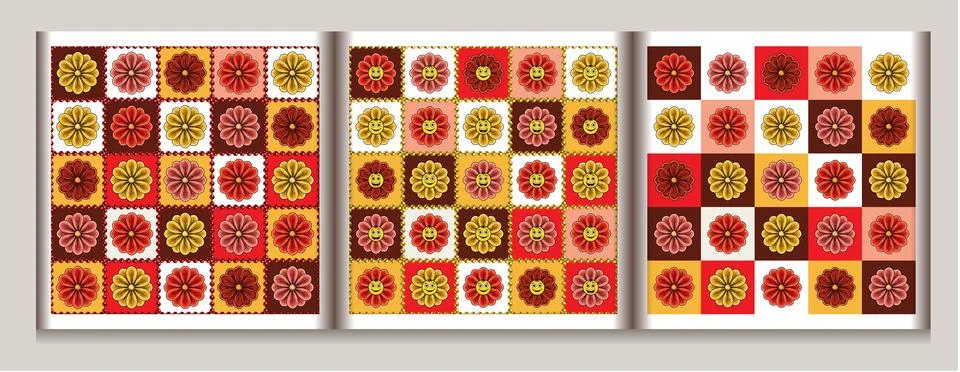 Geometric square patterns with chamomiles, daisy Stock Illustration