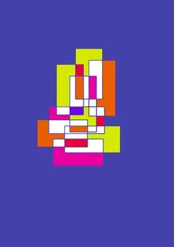 Geometric Stack of Color Blocks on Blue Background Stock Illustration